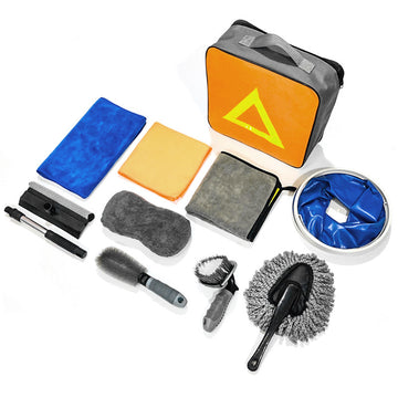 TD® Ensemble complet d'outils de lavage de voiture, serviette de nettoyage de voiture, éponge, brosse, seau, ensemble de dix pièces